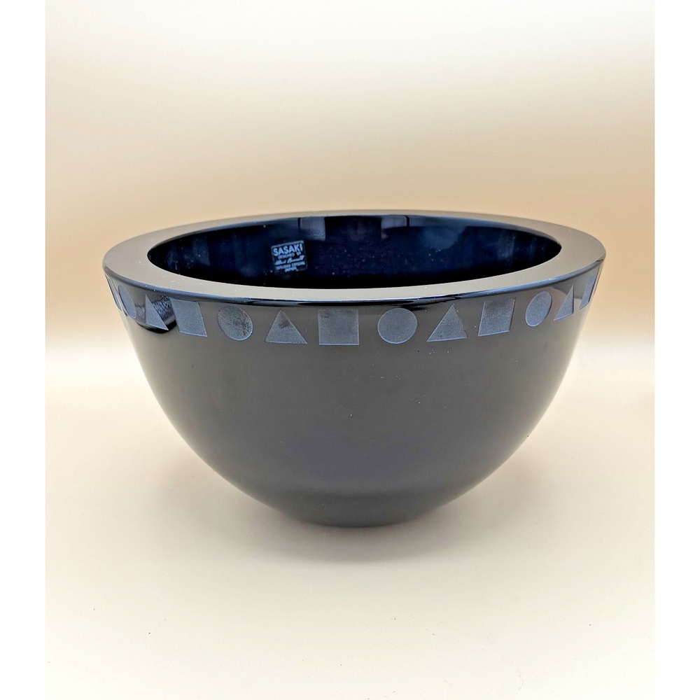 Sasaki Ward Bennett Sengai Black 24% Lead Crystal Bowl 8.75" Japan Vintage